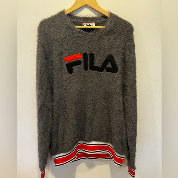Fila Charcoal Fuzzy Knit Top